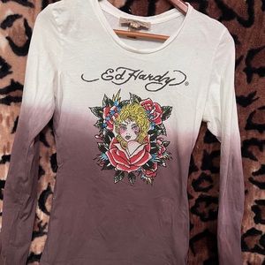 Ed Hardy thin long sleeve top w rhinestones